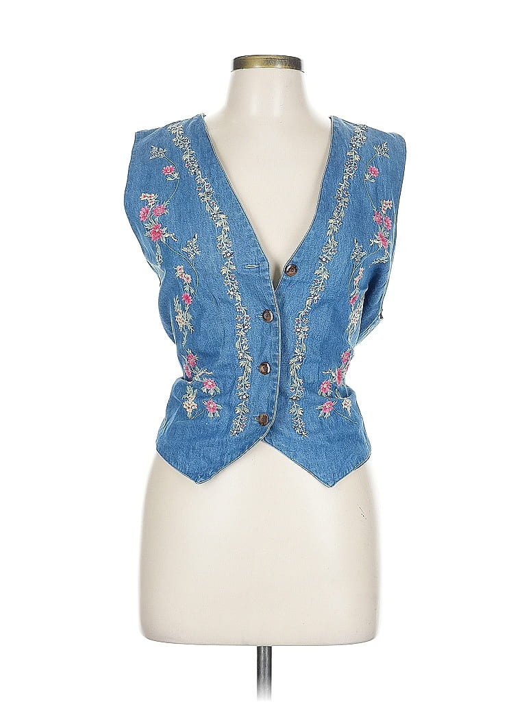 Karen Scott Women's Fair Isle Zip Front Vest Blue Size S