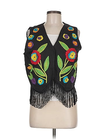 Andrew Sport Black Vest with Embroidered Flowers Boho Style (view 1)