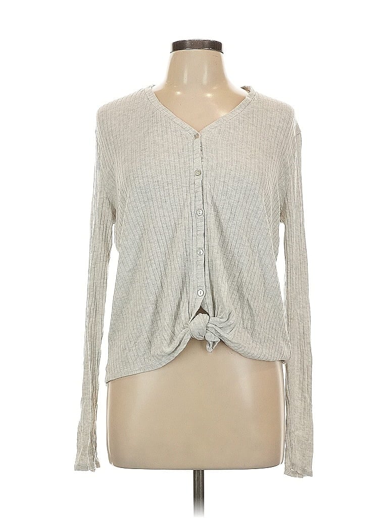 Pre-owned A New Day Long Sleeve Top Gray Plunge Neckline Tops