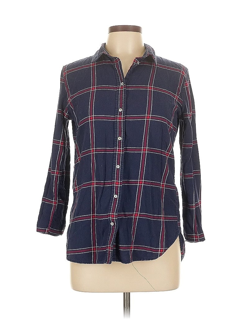 Pre-owned H&m 3/4 Sleeve Button Down Shirt In Blue