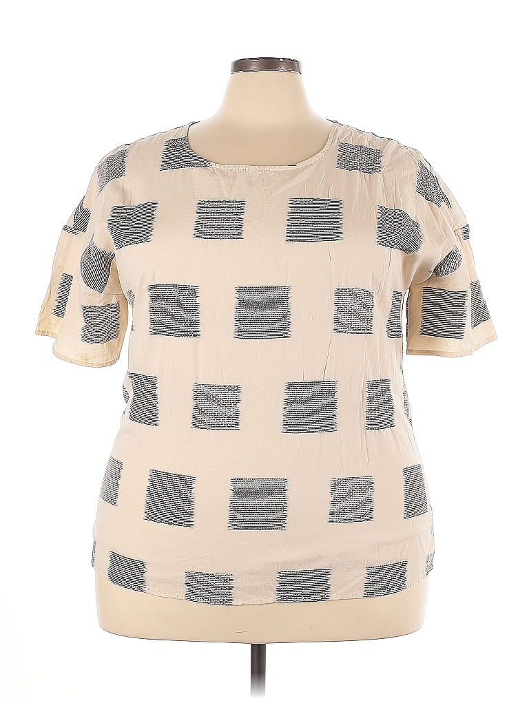 Pre-owned Roolee Short Sleeve Top Tan Square Neckline Tops In Brown