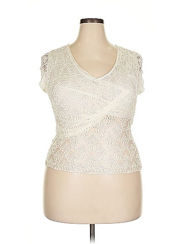 BHS 100% Viscose Ivory Ivory Crochet Lace Short Sleeve Top Size 18