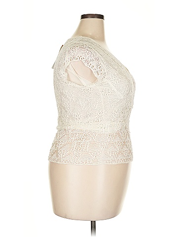 BHS 100% Viscose Ivory Ivory Crochet Lace Short Sleeve Top Size 18
