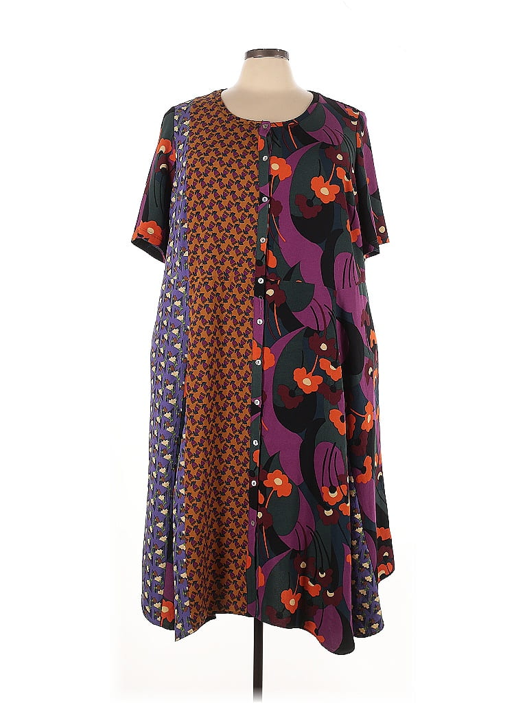 LOGO by Lori Goldstein Print Purple Casual Dress Size 3X - photo 1