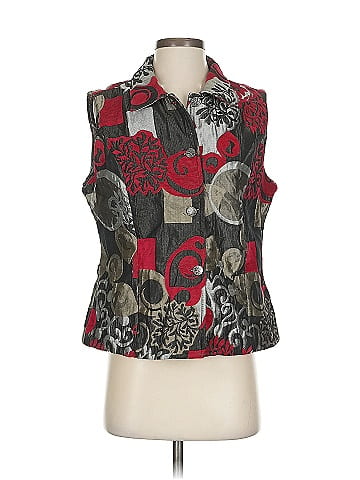 Christopher & Banks Bold Red Floral Pattern Tapestry Vest (view 1)