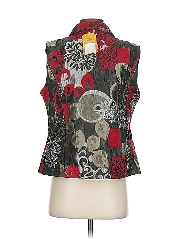 Christopher & Banks Bold Red Floral Pattern Tapestry Vest (view 2)