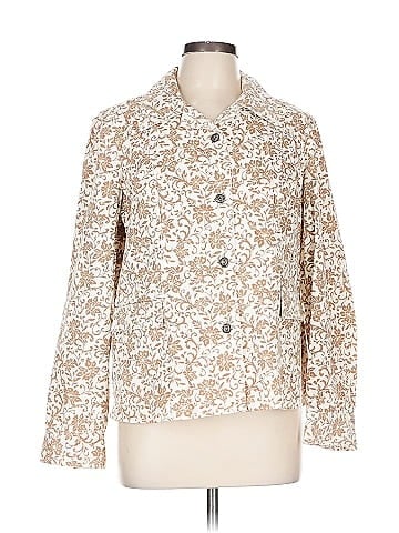 Christopher & Banks Tan Floral Pattern Stretch Jacket (view 1)
