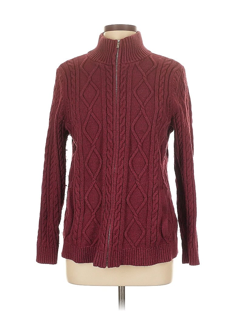 Pre-owned Lands' End Cardigan Sweater In Burgundy