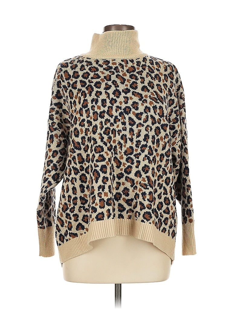 Crown & Ivy 100% Acrylic Animal Print Tan Pullover Sweater Size M - photo 1