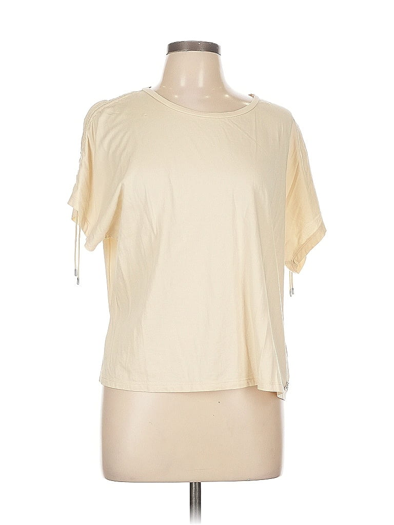 Pre-owned Calvin Klein Short Sleeve Top Ivory One Shoulder Neckline Tops In White