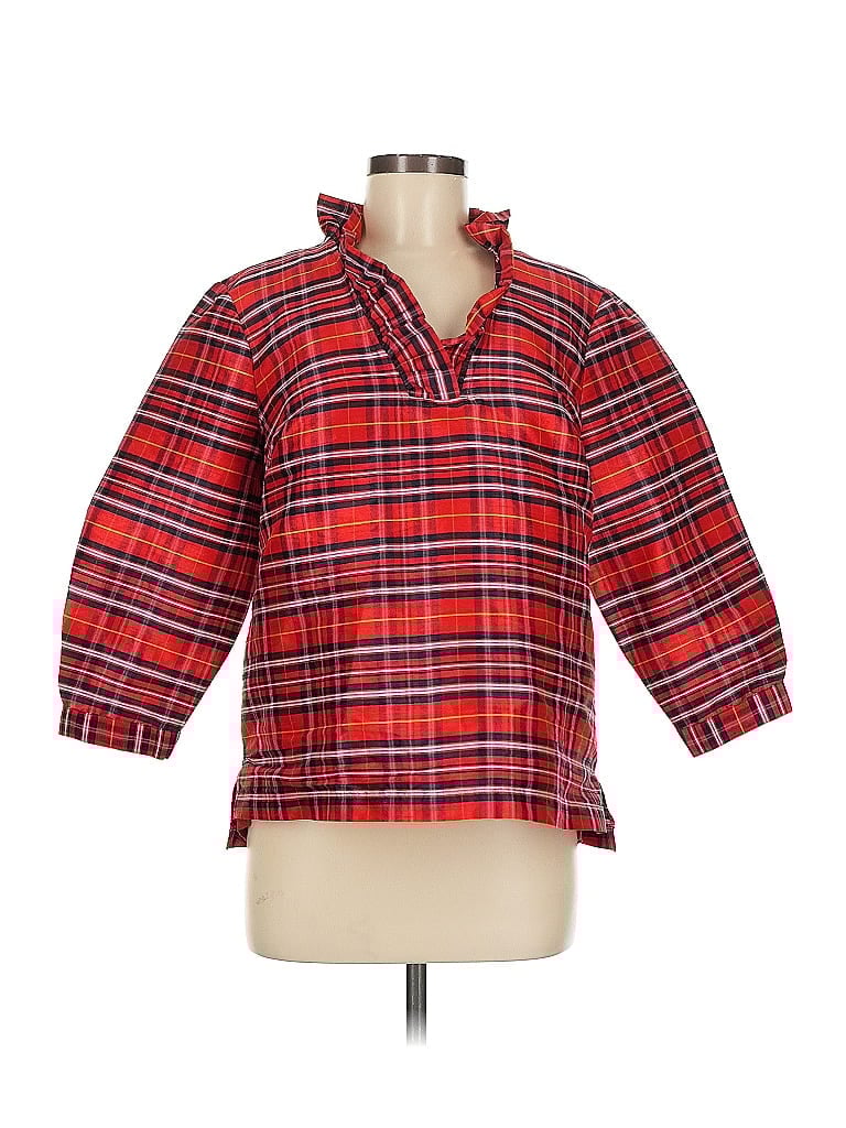 Crown & Ivy 100% Polyester Plaid Red 3/4 Sleeve Blouse Size M - photo 1