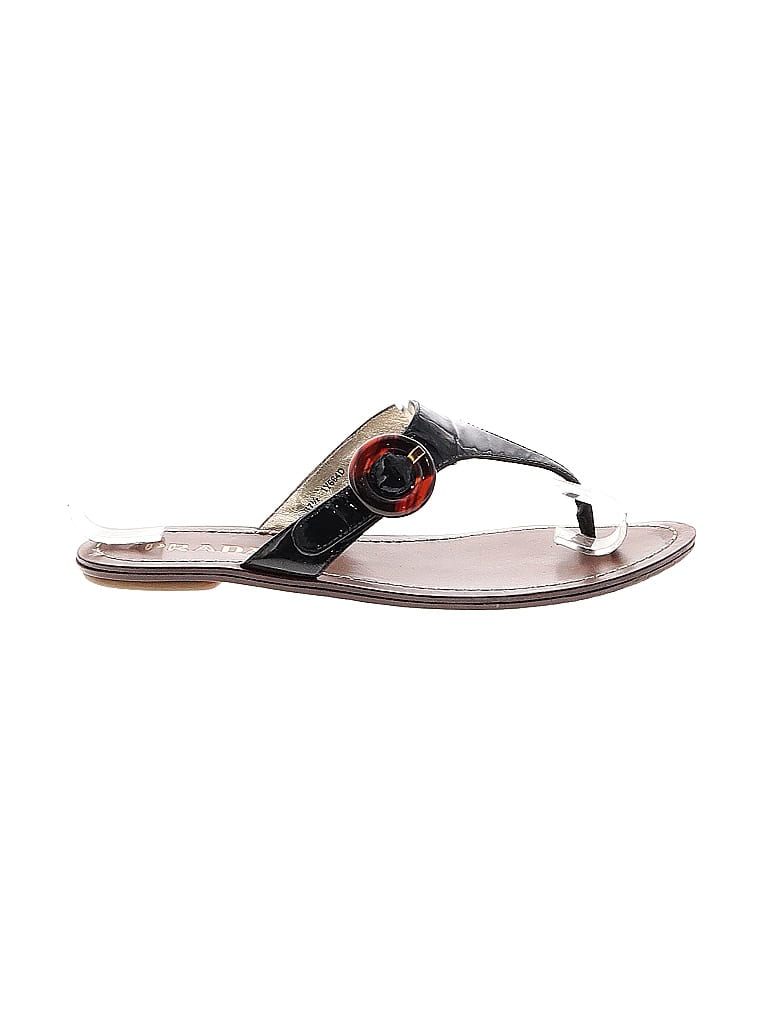Prada Gray Black Patent Leather Thong Sandals Size EU 37 1/2 - photo 1