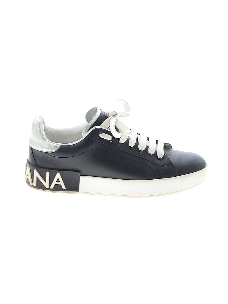 Dolce & Gabbana 100% Leather Blue Black Leather Portofino Sneakers Size EU 37 - photo 1