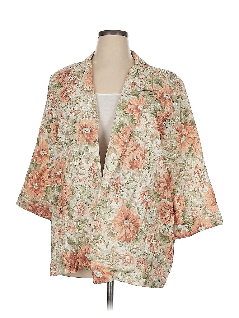 Joanna Floral Ivory Tan Ivory Floral Pattern Lightweight Blazer Size XL ...