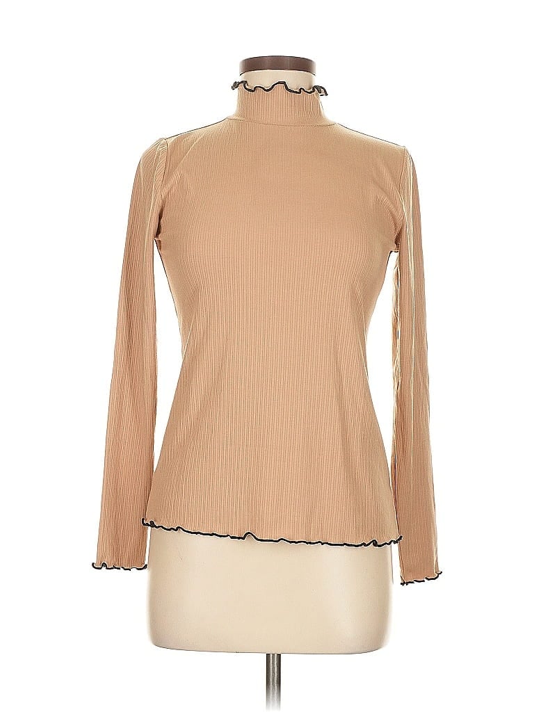 Pre-owned Ann Taylor Factory Long Sleeve Top Tan Turtleneck Tops In Brown
