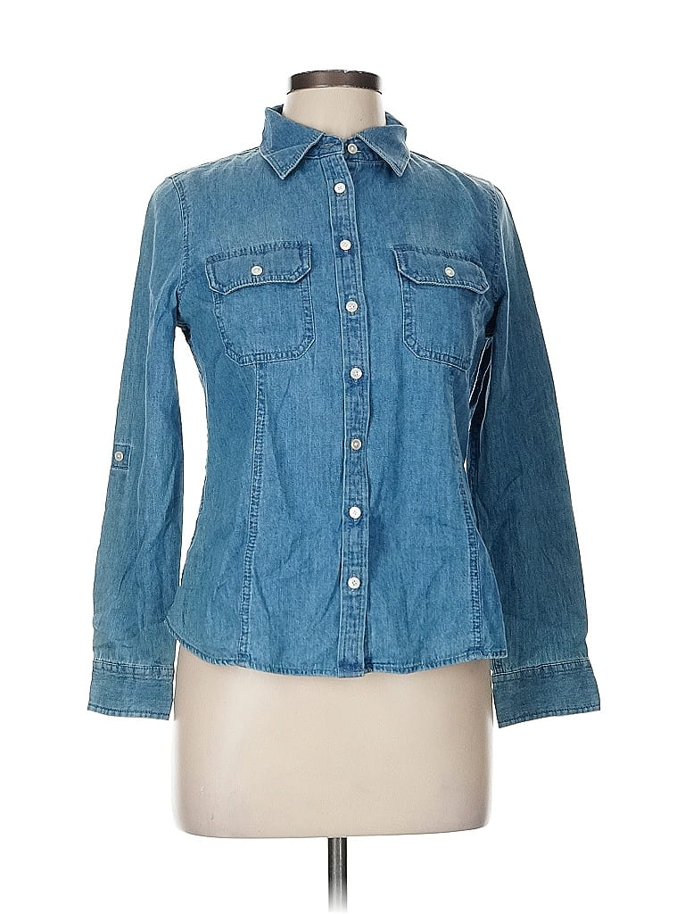 Pre-owned Talbots Long Sleeve Button Down Shirt In Blue