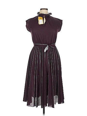 Unbranded Burgundy Pleated Dress with Ruffles (view 1)
