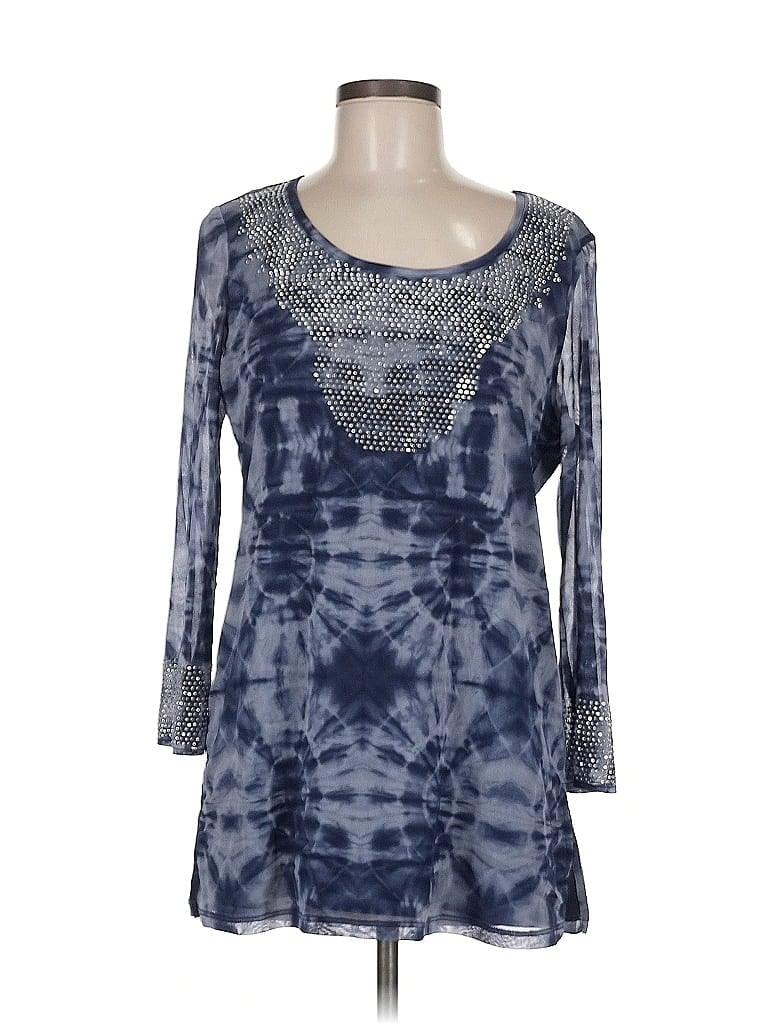 Pre-owned Inc International Concepts 3/4 Sleeve Top Blue Scoop Neck Tops