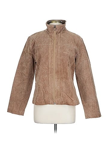 Christopher & Banks Tan Suede Jacket with Zip (view 1)