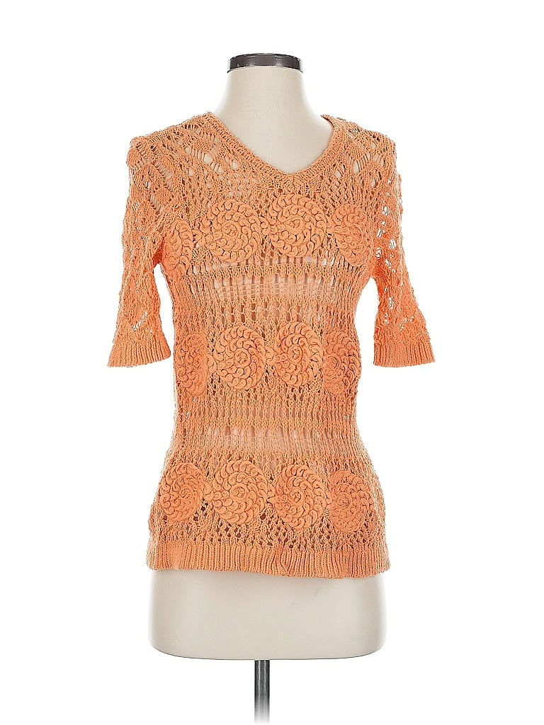 Pre-owned Christopher & Banks Short Sleeve Top Orange Sweetheart Neckline Tops