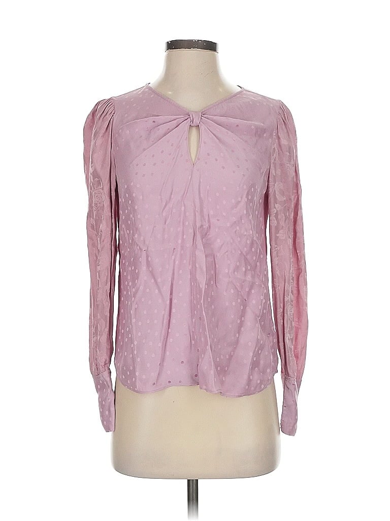 Pre-owned Tailored By Rebecca Taylor Long Sleeve Silk Top Pink Keyhole Neckline Tops