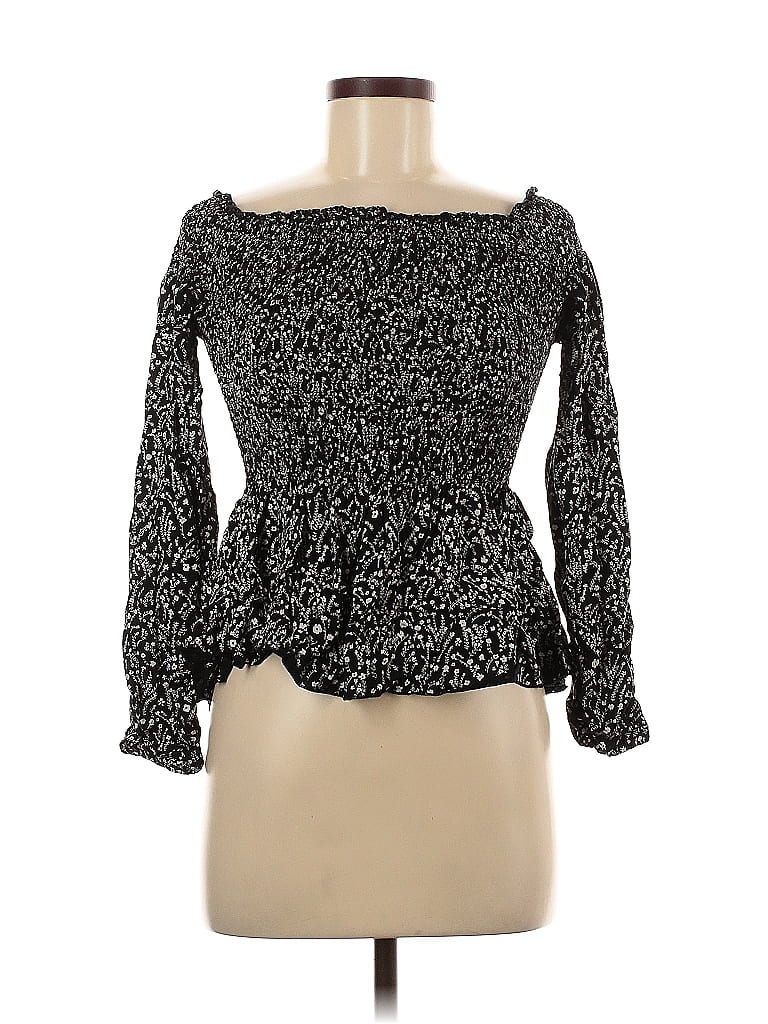 Pre-owned Japna Long Sleeve Blouse In Black