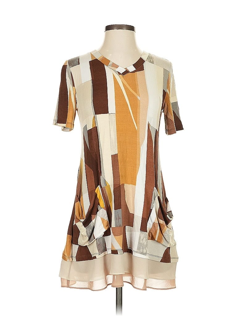 LOGO by Lori Goldstein Graphic Brown Casual Dress Size XS - photo 1