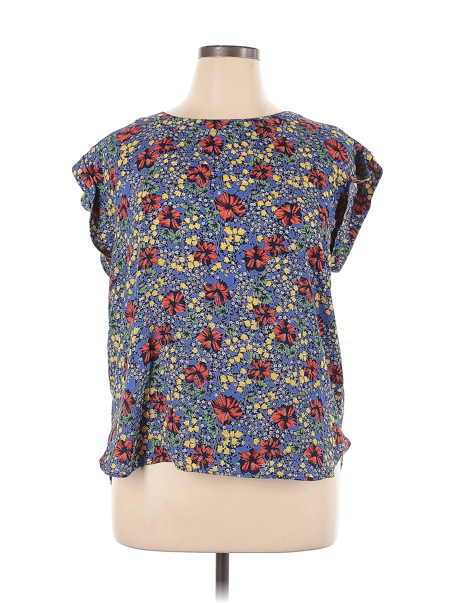 Ann Taylor Factory 100% Polyester Blue Short Sleeve Blouse Size XL