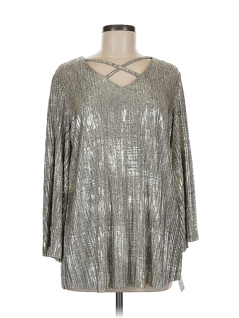 JM Collection Metallic Silver Long Sleeve Blouse Size M - photo 1