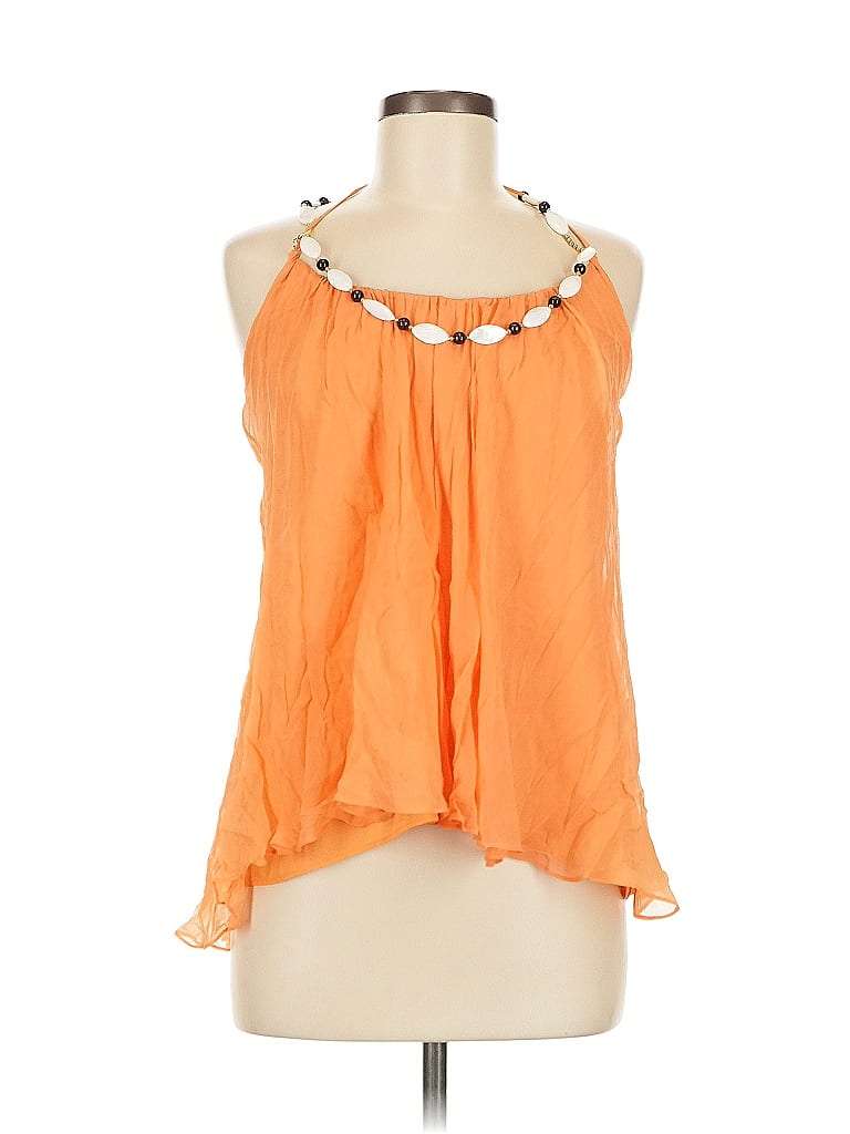 Pre-owned An Original Milly Of New York Sleeveless Silk Top Orange Halter Neckline Tops