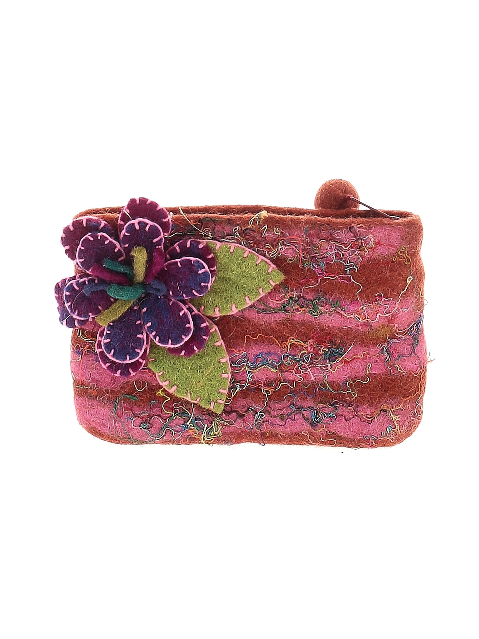 Rising Tide 100% Wool Floral Purple Brown Clutch One size