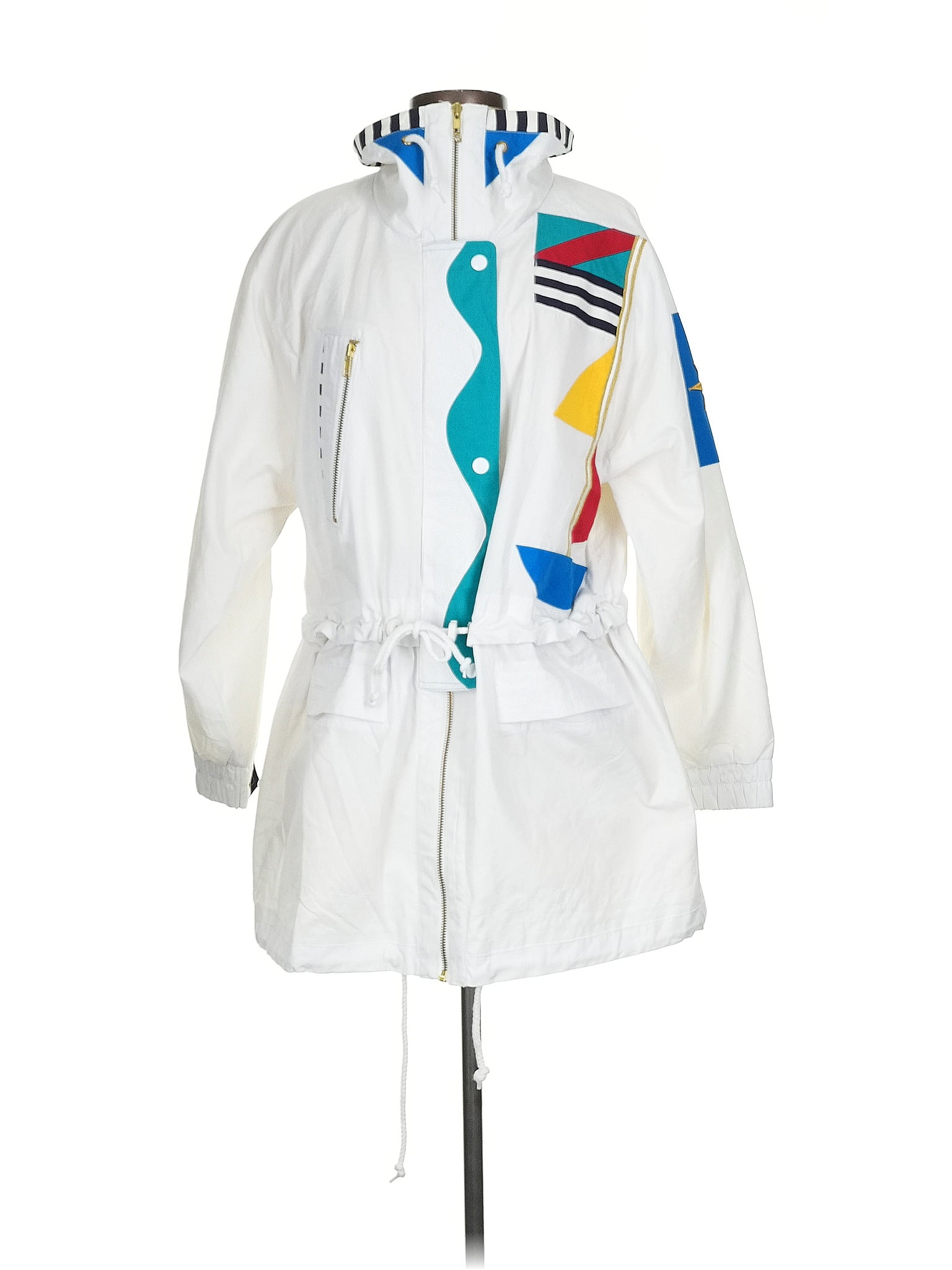 Mulberry Street 100% Cotton Graphic White White Nautical Retro Jacket Size S