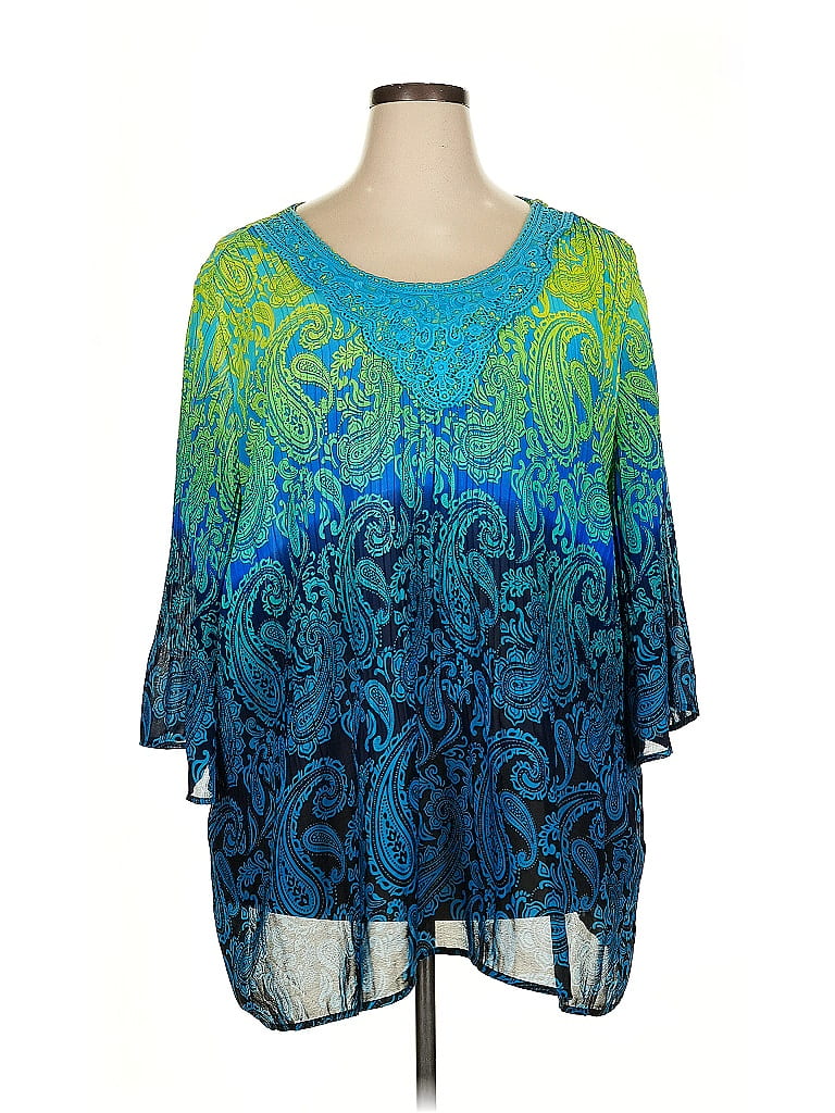 Catherines 100% Polyester Blue 3/4 Sleeve Blouse Size 2X - photo 1