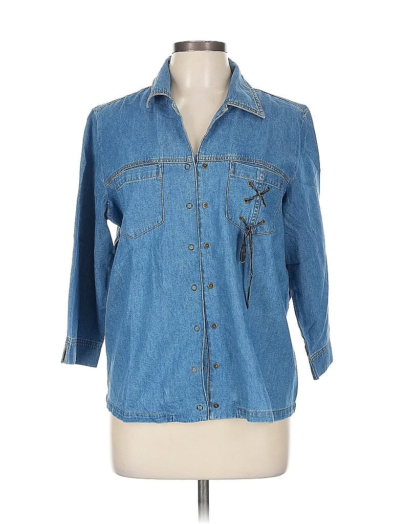Pre-owned Denim Co 3/4 Sleeve Button Down Shirt In Blue