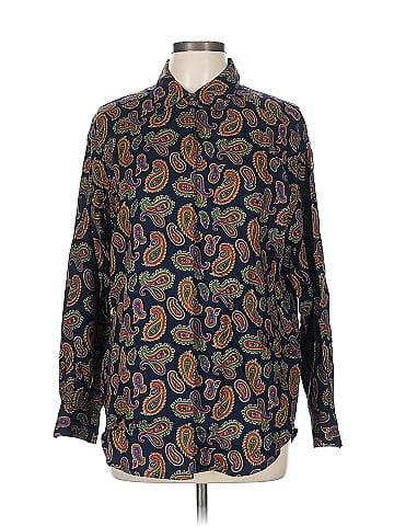 Lizsport Paisley Pattern Navy Button-Down Shirt (view 1)