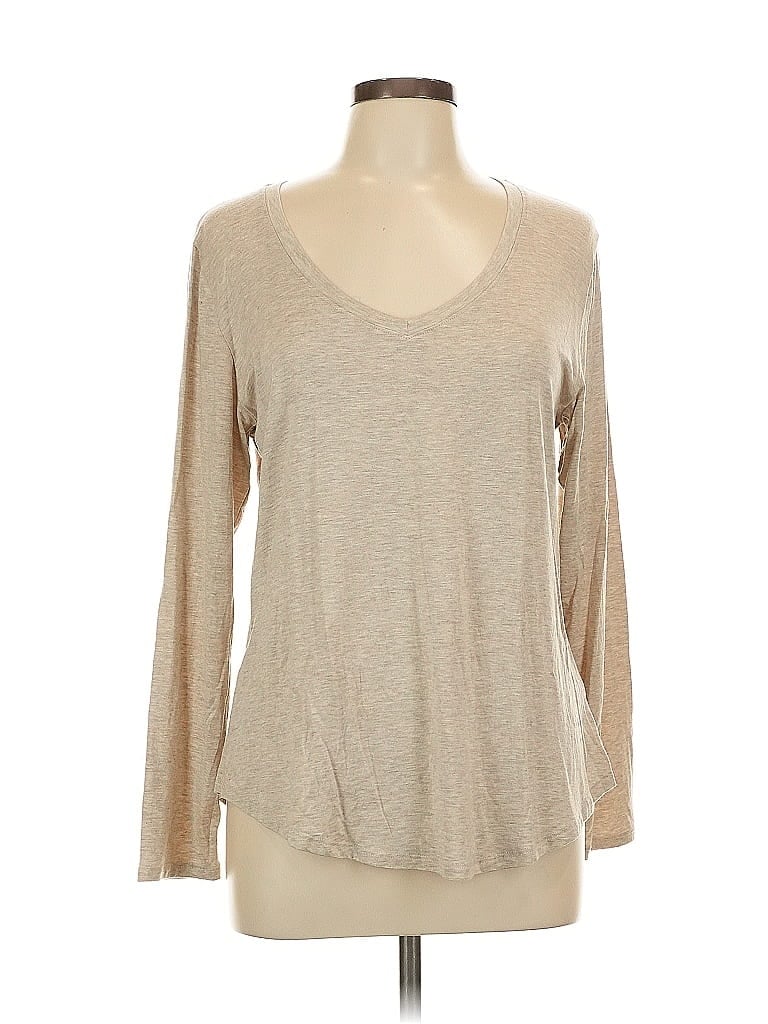 Pre-owned 78 & Sunny Long Sleeve Top Tan V Neck Tops In Brown