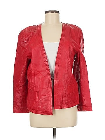 Lord & Taylor Bold Red Classic Leather Jacket (view 1)