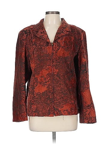 Christopher & Banks Elegant Brown Jacquard Pattern Jacket (view 1)