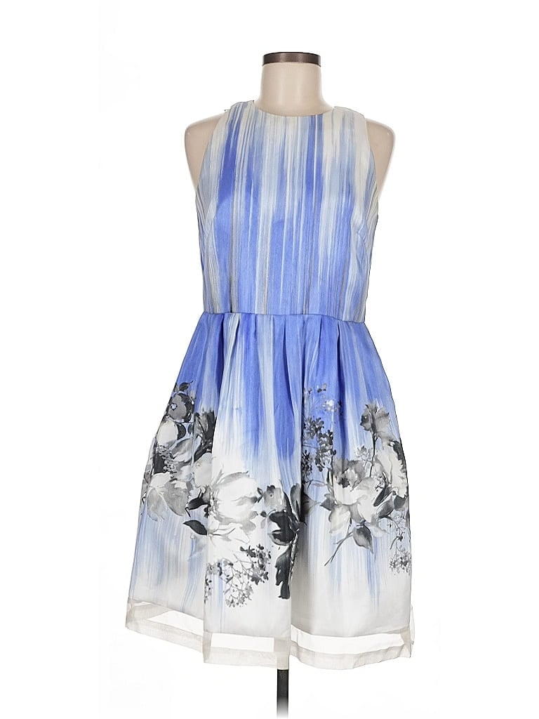 Taylor 100% Polyester Graphic Blue Cocktail Dress Size 6 - photo 1