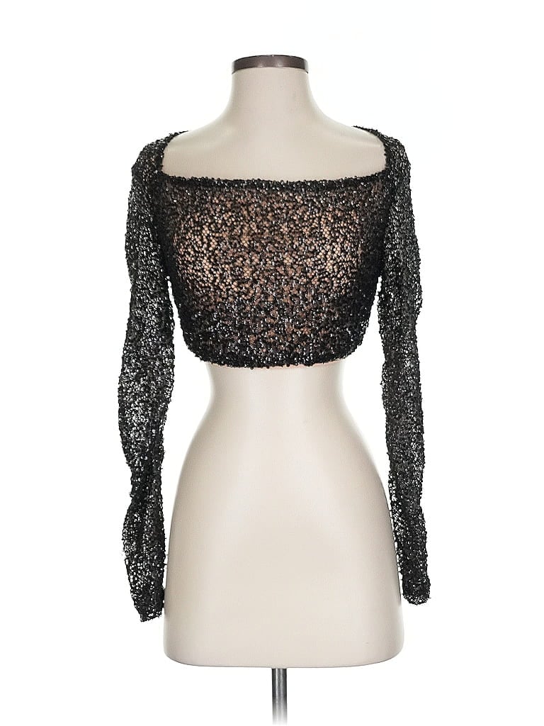 Pre-owned Michael Costello X Revolve Long Sleeve Top Black Sweetheart Neckline Tops