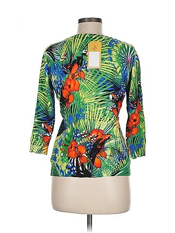Joseph A. Vibrant Green Floral Knit Sweater (view 2)