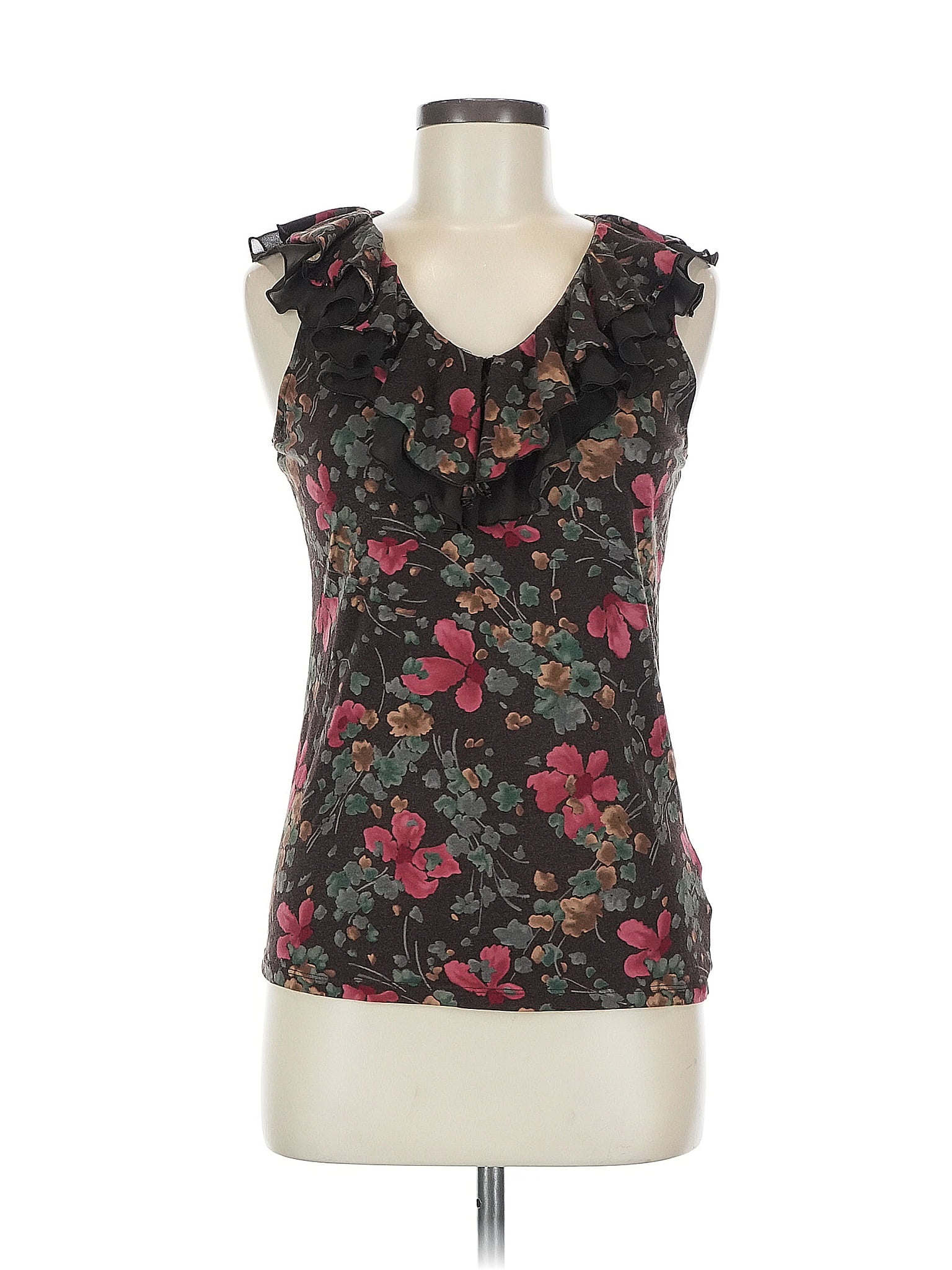 Lauren by Ralph Lauren 100% Cotton Brown Black Sleeveless Blouse Size M