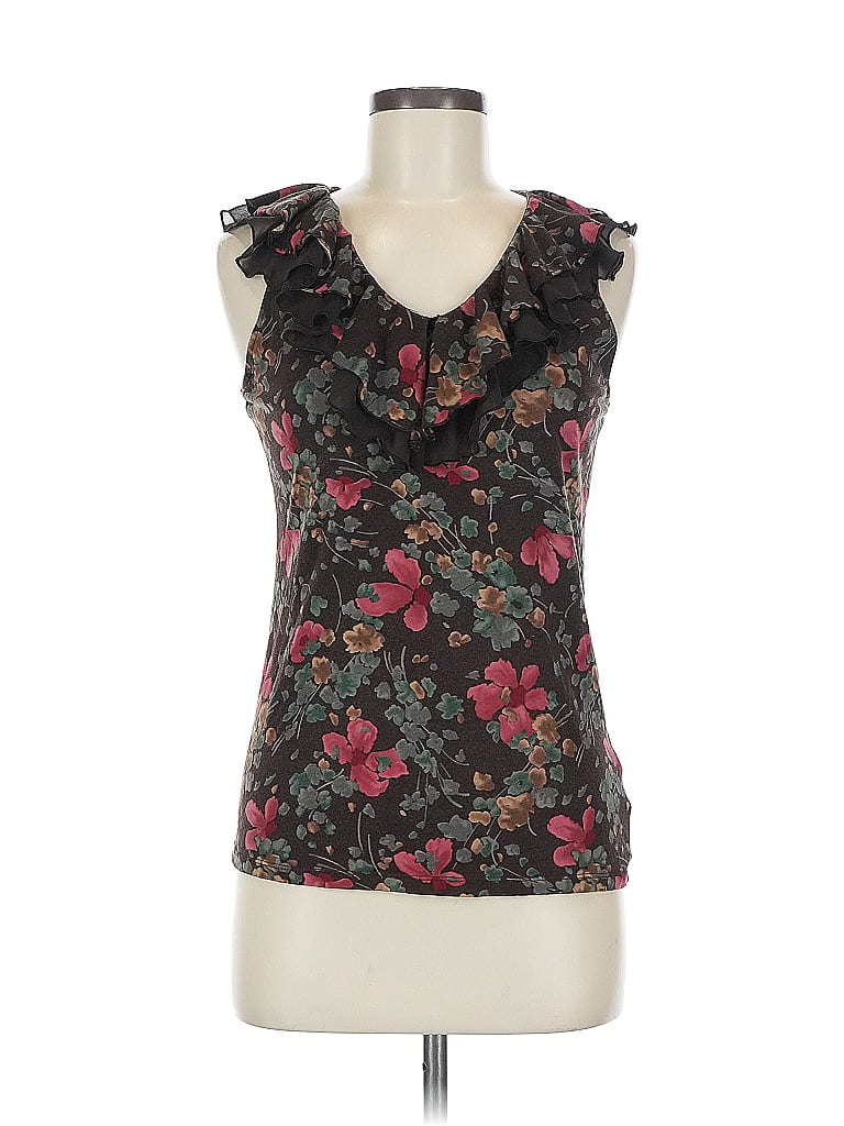 Lauren by Ralph Lauren 100% Cotton Brown Black Sleeveless Blouse Size M