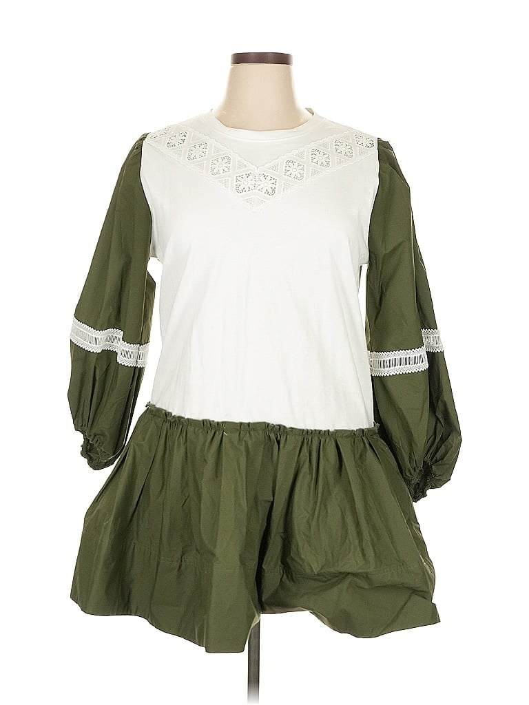 Tanya Taylor 100% Cotton Green White Casual Dress Size XL - photo 1