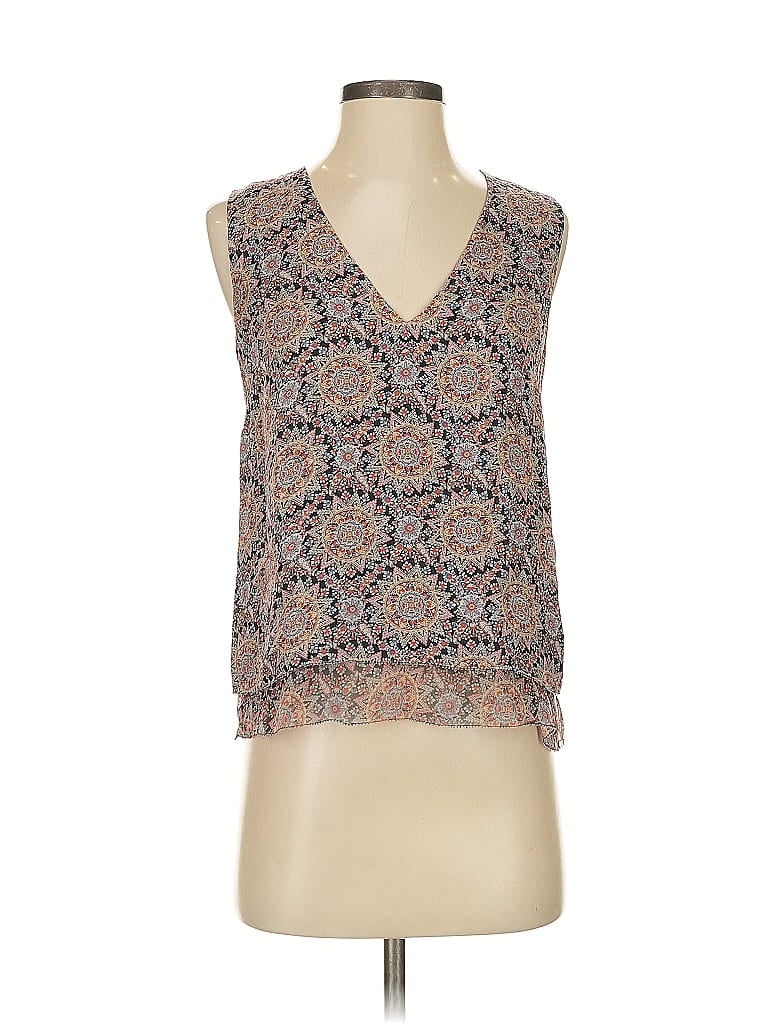 Pre-owned Intermix Sleeveless Silk Top Brown V Neck Tops