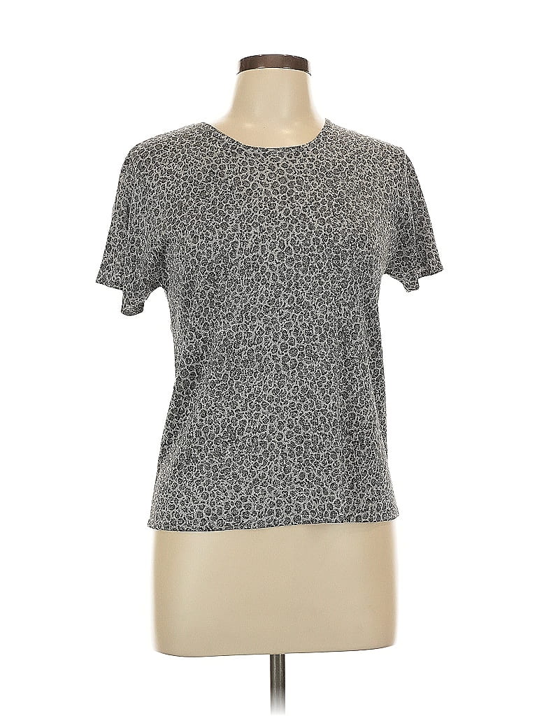 August Silk Animal Print Gray Short Sleeve Silk Top Size L - photo 1
