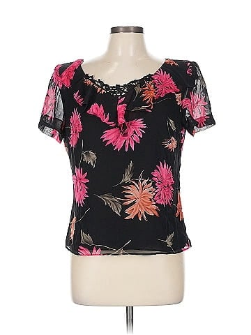Cynthia Howie for Maggy Boutique Floral Black Silk Short Sleeve Blouse (view 1)
