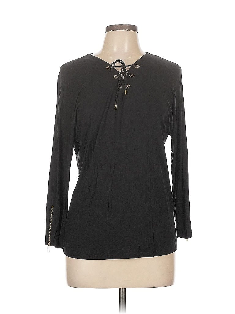 Click to view more detailed imagery on our partner's website Pre-owned Calvin Klein Long Sleeve Top Black Keyhole Neckline Tops