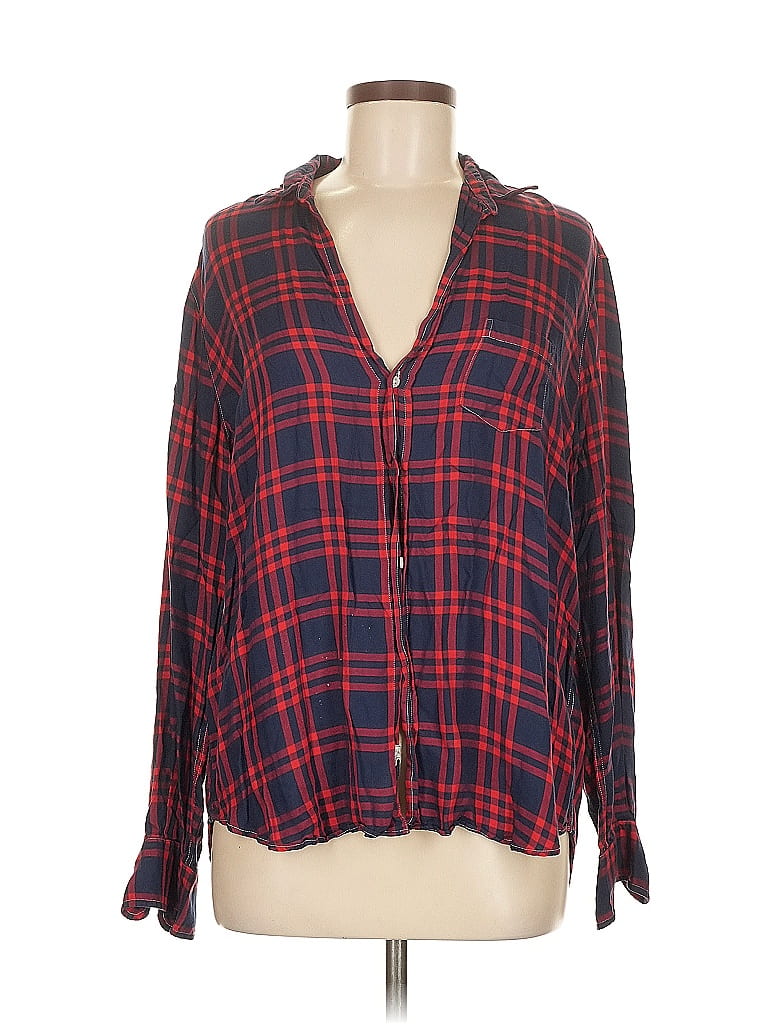 Frank & Eileen 100% Modal Plaid Red Blue Long Sleeve Blouse Size M - photo 1