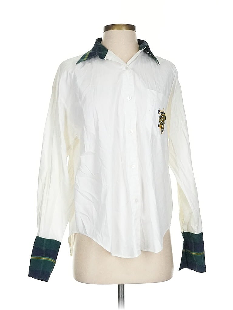 Classiques Entier 100% Cotton Color Block White Long Sleeve Button-Down Shirt Size S - photo 1